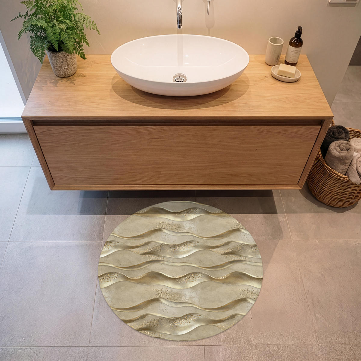 KOUPELNOVÁ PŘEDLOŽKA Vlny - vzor - zlaté 70x70 cm - barva mosazi, textil/plast (70/70cm)