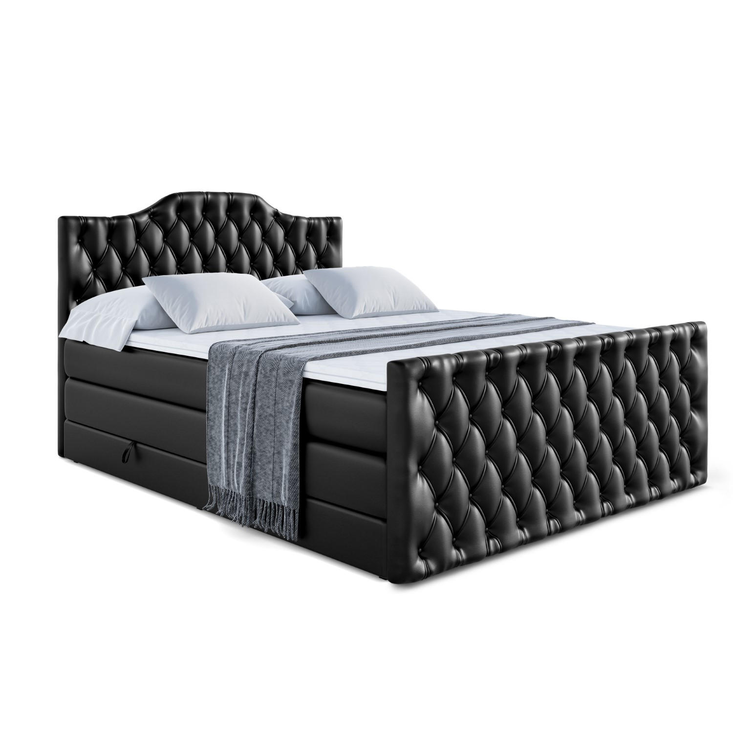Altdecor Boxspringbett Schwarz Hochglanz 200x200 cm