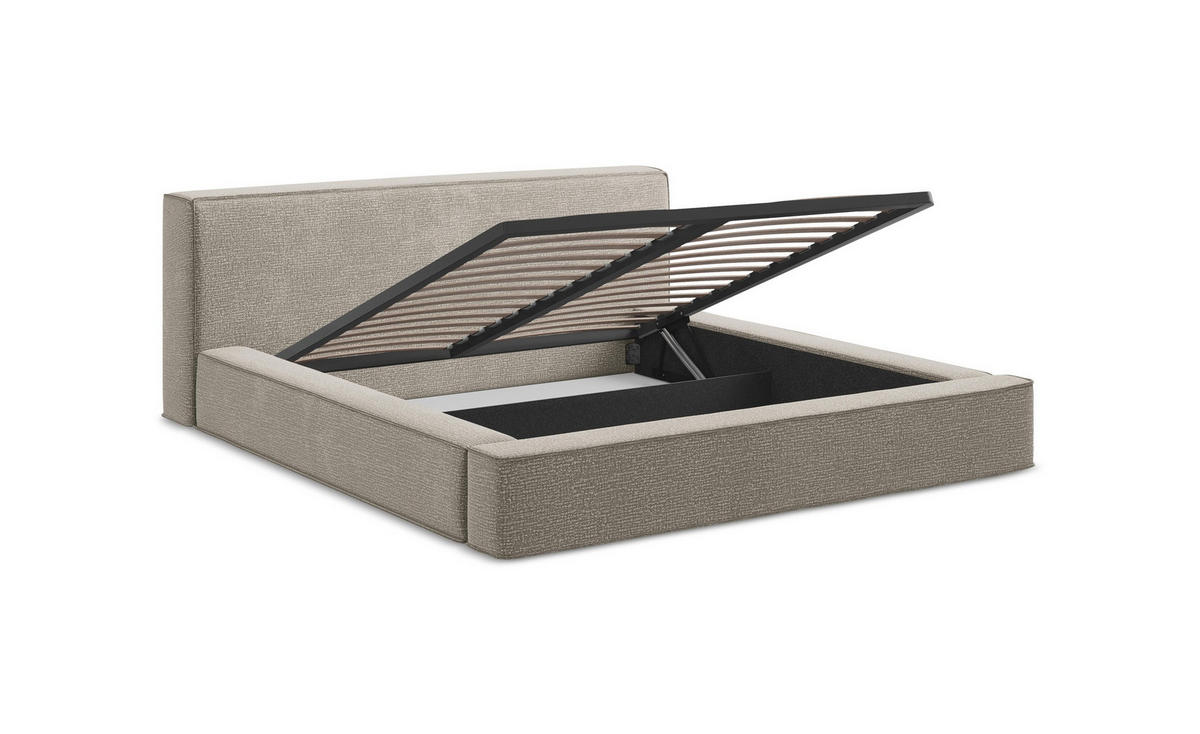 POLSTERBETT mit Bettkasten und Lattenrost 200x240 Grau - Hellgrau/Schwarz, Kunststoff/Textil (160/200cm) - Makamii