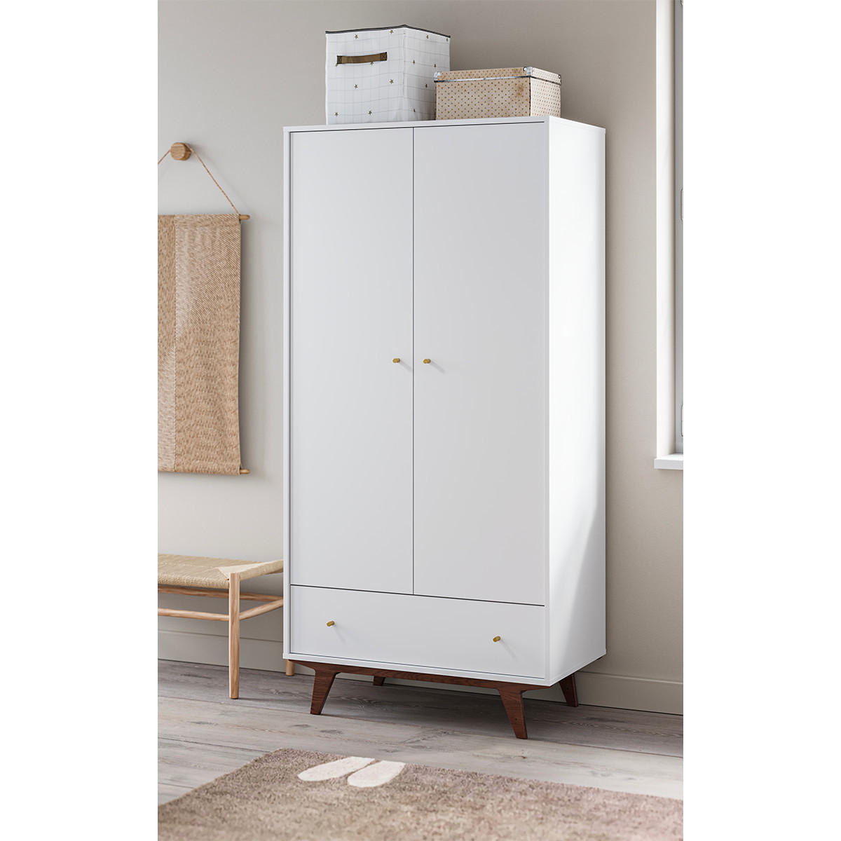 SKRIŇA 2 dvere Mid Biela a drevo - biela, kompozitné drevo (90/185/50cm) - Petits-meubles
