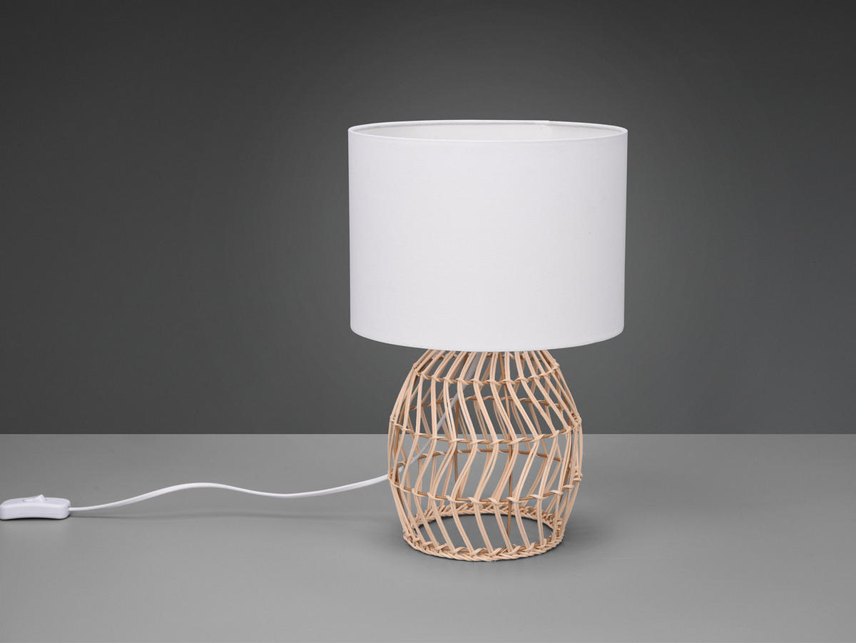 TISCHLEUCHTE Korbgeflecht aus Rattan, Höhe 38cm - Naturfarben/Weiß, Naturmaterialien/Textil (18/18/38cm) - meineWunschleuchte
