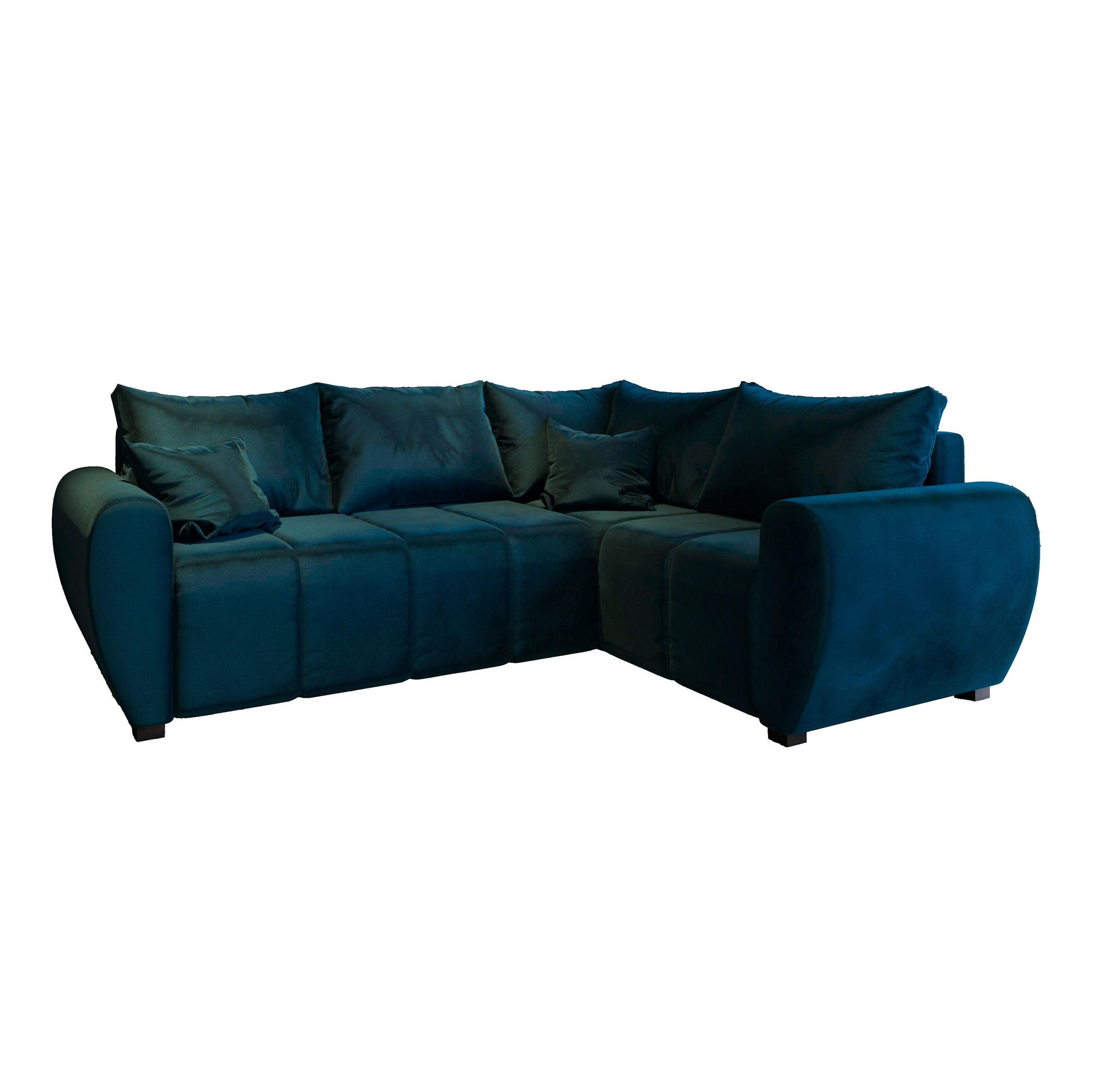ECKSOFA MADISON L R-S Blau Plüsch-Stoff mit Schlaffunktion - Blau, Holz (235/175cm) - MASSENO