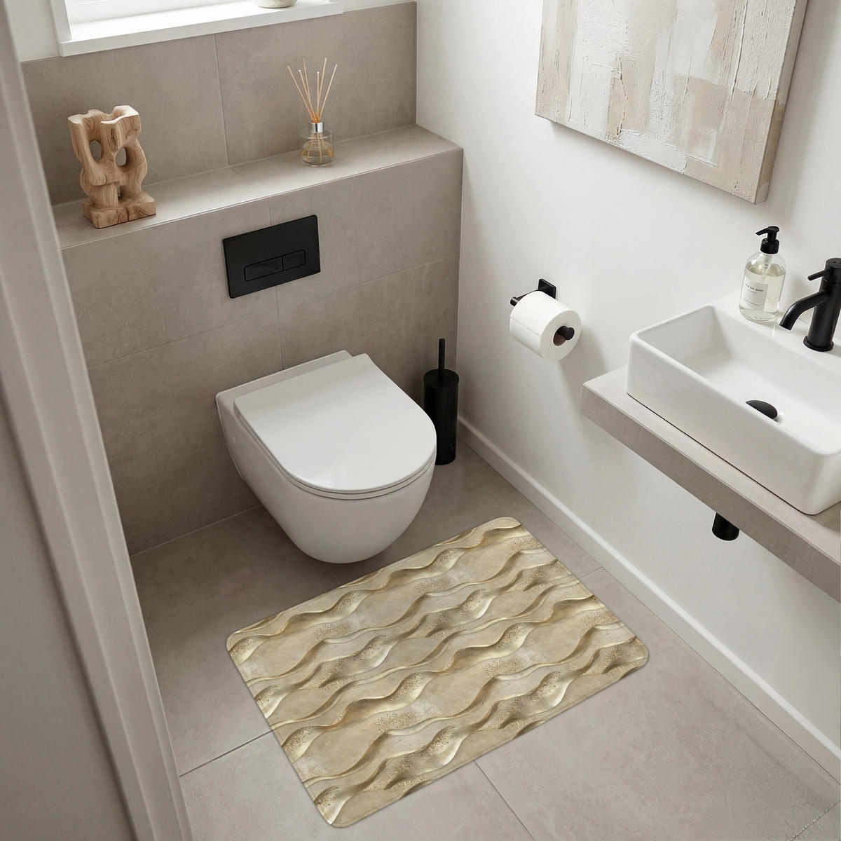 KOUPELNOVÁ PŘEDLOŽKA Vlny - vzor - zlaté 90x60 cm - barva mosazi, textil/plast (90/60cm)