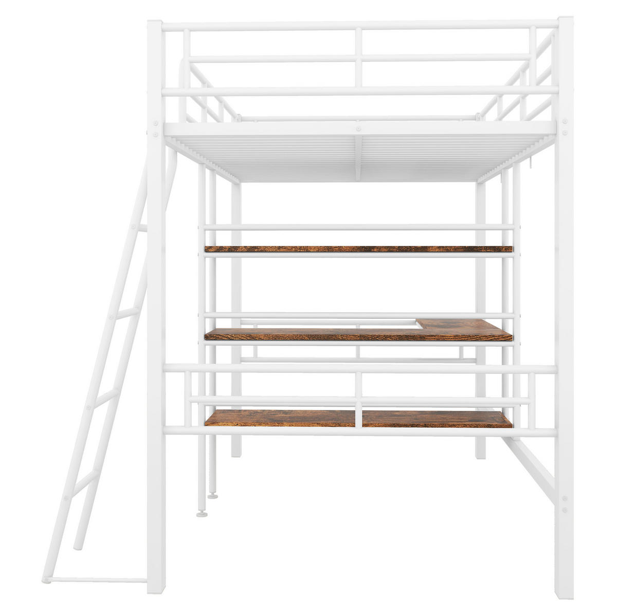 HOCHBETT 90/200 cm Weiß mit Schreibtisch und mehreren Regalen mit Matratze - Weiß, Metall (90/200cm) - OKWISH