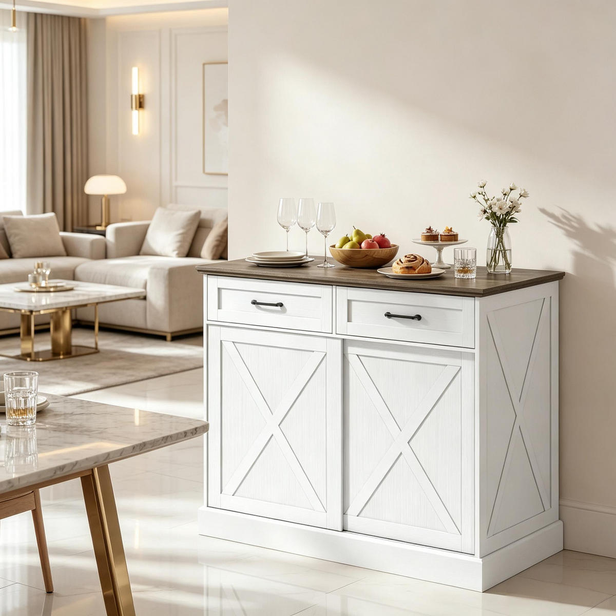 KÜCHENINSEL‑SCHRANK , Sideboard‑Ausführung, Arbeitsfläche - Braun, Holzwerkstoff (106.4/92/57cm)