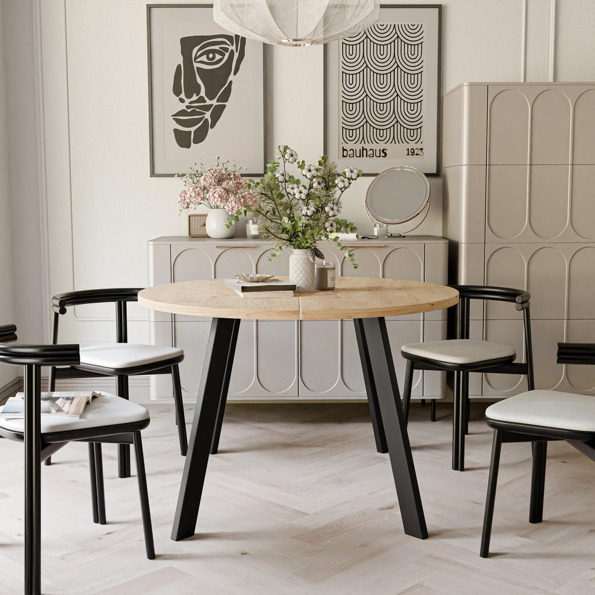 TISCH Schwarze Beine, MDF Tischplatte, Wotan Eiche - Hellbraun/Schwarz, Holzwerkstoff (100/100/76cm) - Idohome