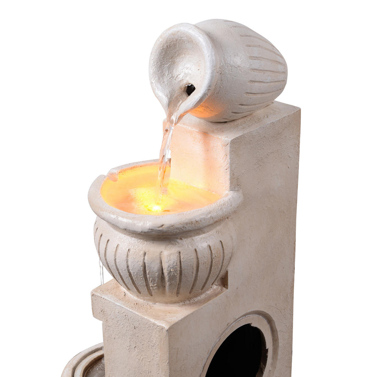 SOLAR-GARTENBRUNNEN 4-stufig natur - Beige, Kunststoff (29/24/72cm) - Teamson Home