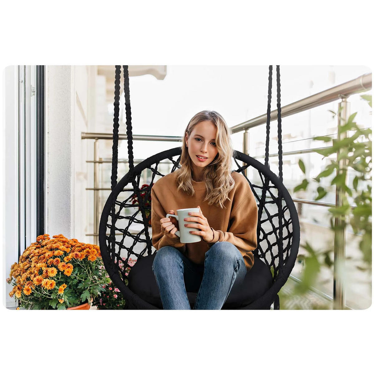 HÄNGESESSEL für den Garten BOHO Schaukel schwarz - Schwarz, Metall (80/39/63cm)