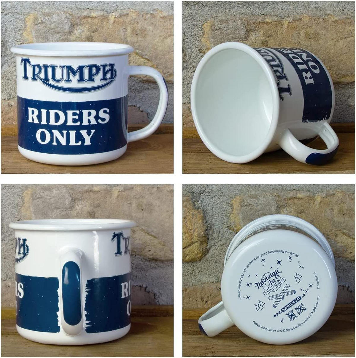EMAILLE-BECHER 360 ml Triumph Riders Only - Blau/Weiß, Metall (0.36L) - Nostalgic-Art