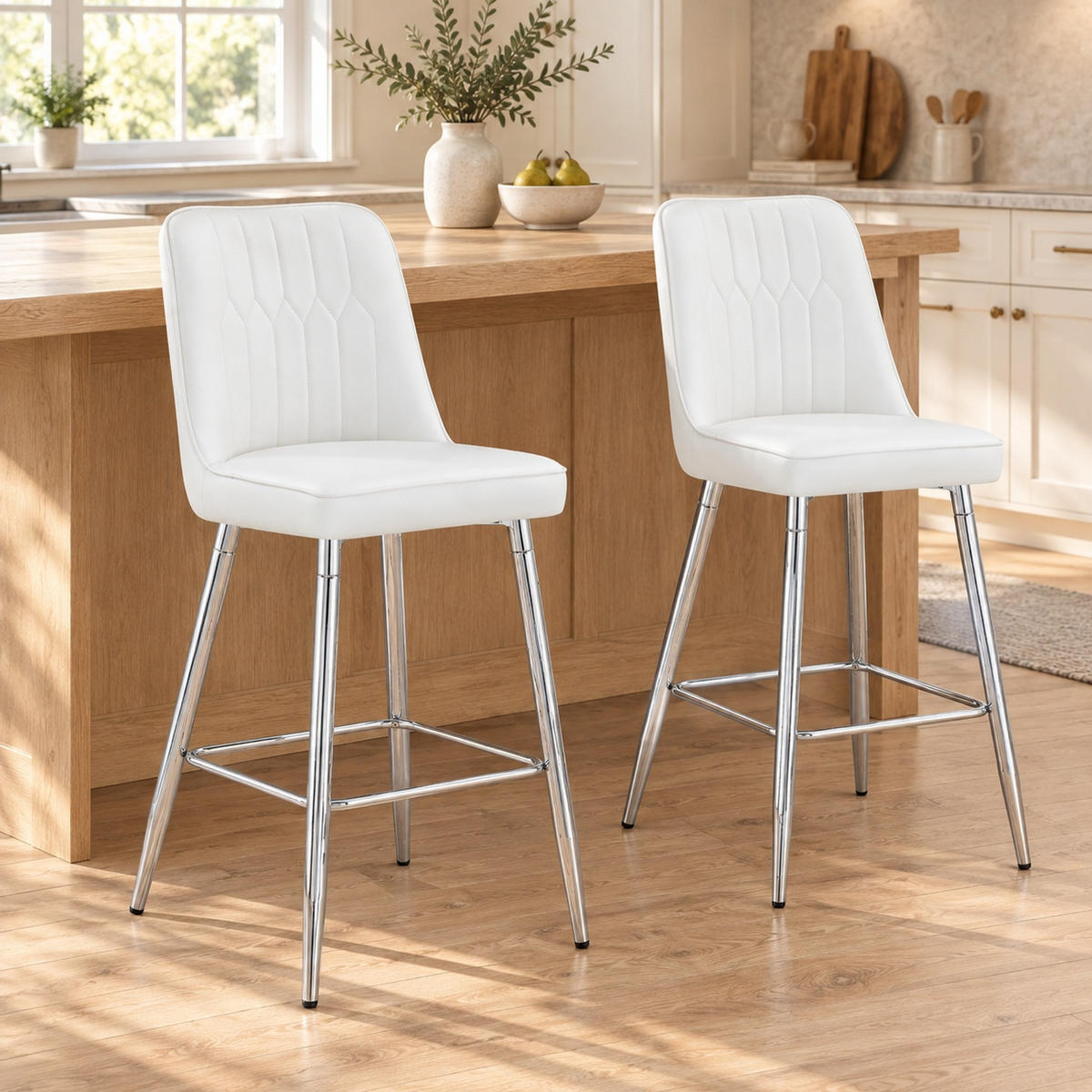 BARHOCKER 2er-Set 100 cm Weiß mit Metallgestell und Fußraste - Weiß, Metall (45/100/42cm) - MIVRAY
