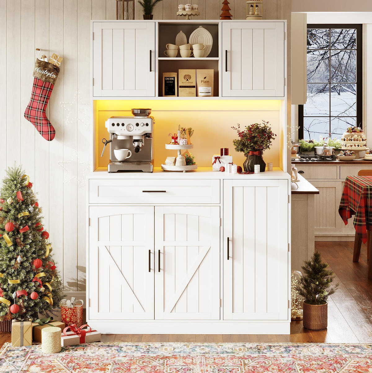 BUFFET 110/38/180 cm aus MDF und Metall mit LED-Leiste und Steckdosenleiste Weiß - Weiß, Holzwerkstoff (110/180/38cm) - Modenvie