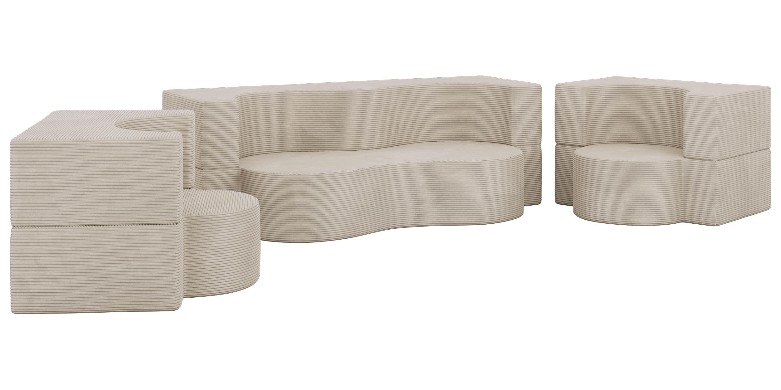 SITZGARNITUR SANOA 2+1+1 - Creme Cord - Creme, Textil (200/68/100cm) - MKS