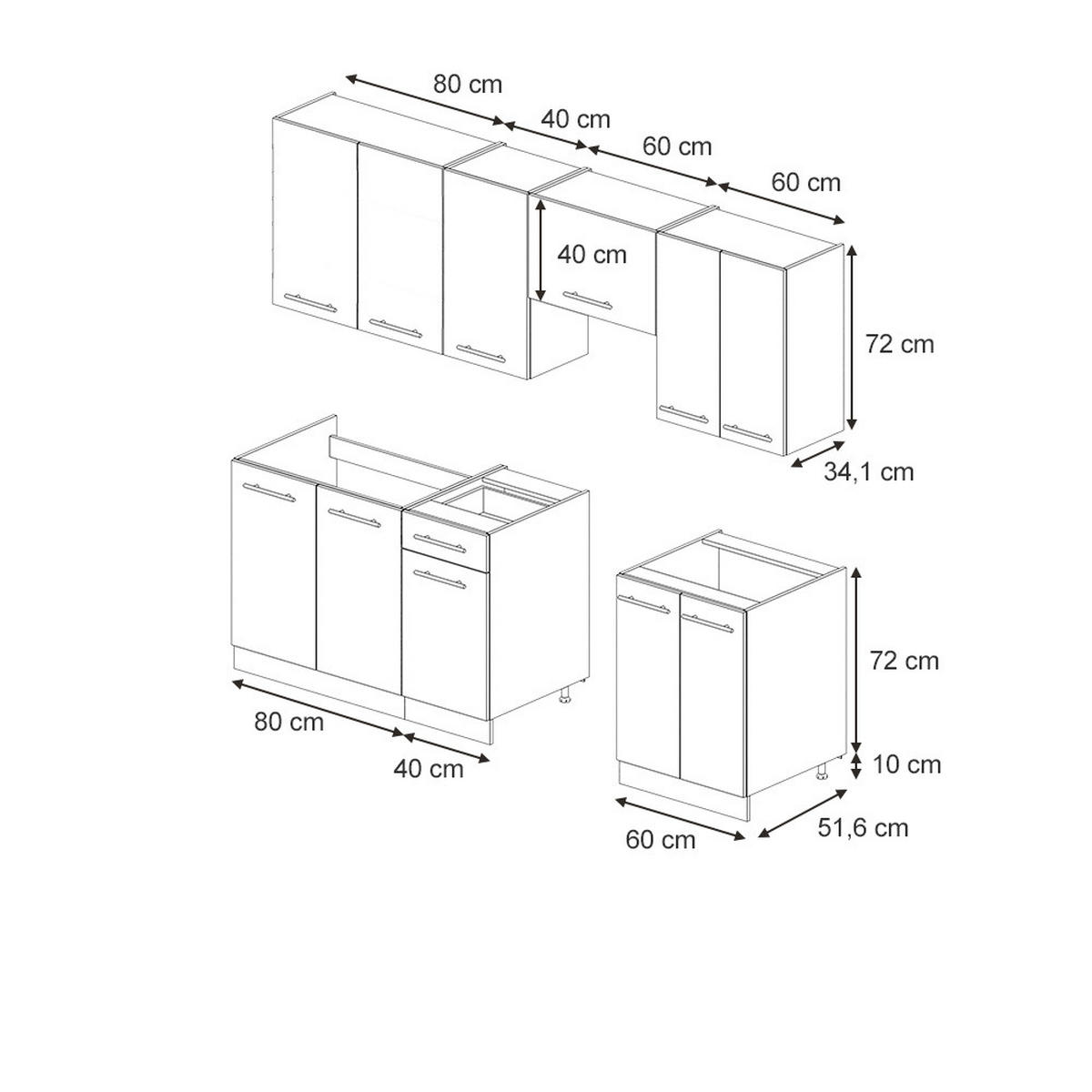 KÜCHENZEILE Fame-Line Eiche Paneel/Weiß 240 cm ohne Arbeitsplatte - Hellbraun/Weiß, Holzwerkstoff (240/81.6/46cm) - Vicco