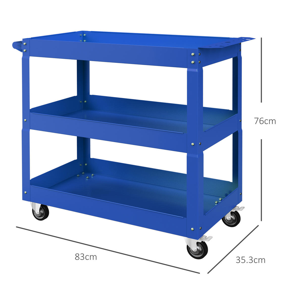 WERKZEUGWAGEN, 3-stöckiger Stahlwagen 83 x 35,3 x 76 cm, Blau - Multicolor, Kunststoff (35.3/76/83cm) - FORIOUS