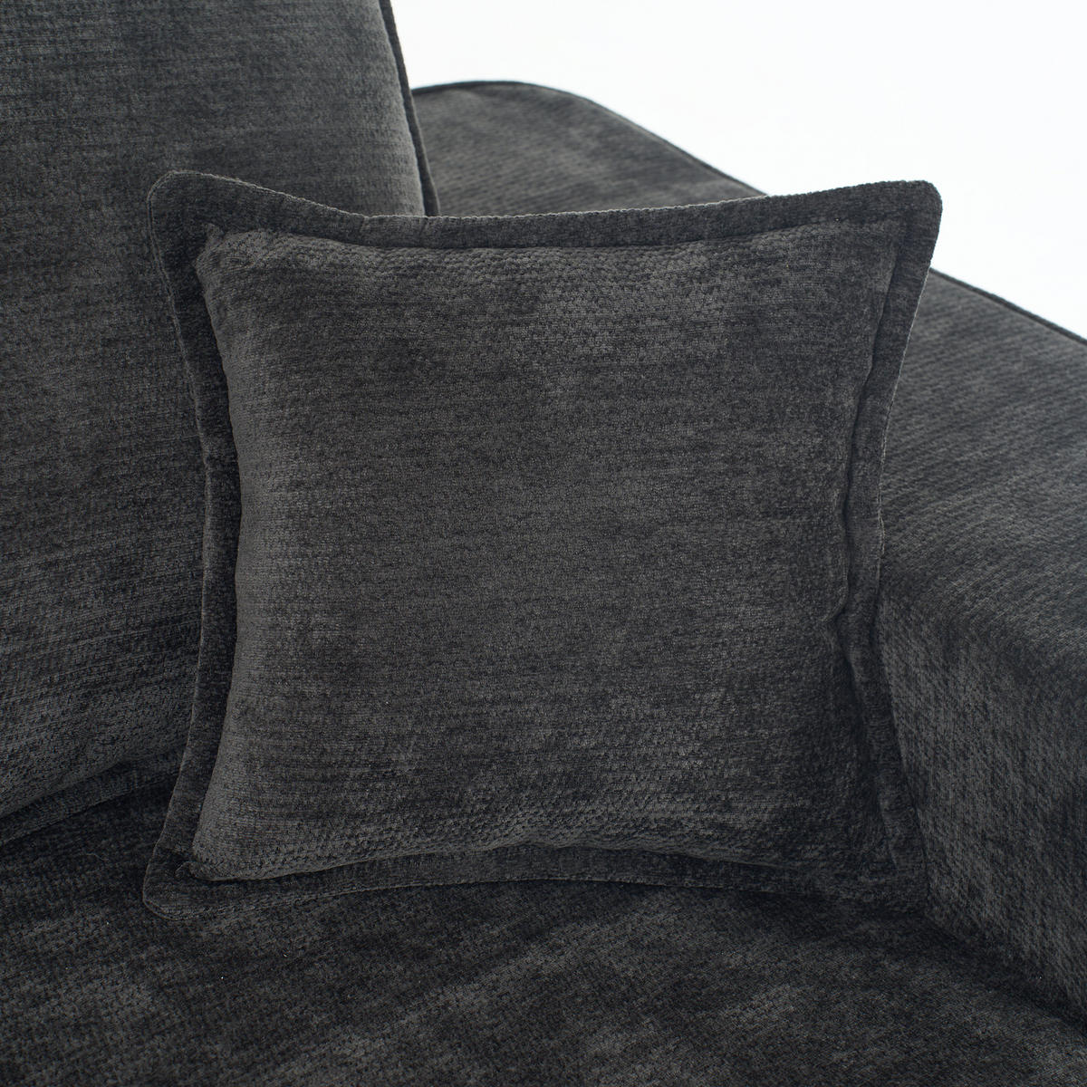 RÉCAMIERE Chenille Schwarz mit Seitentaschen - Schwarz, Holzwerkstoff/Textil (150/65/95cm) - WISHDOR
