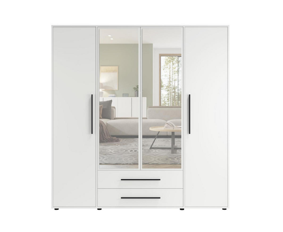 KLEIDERSCHRANK Maxivo Weiß, viertüriger Kippschrank mit Schubladen und Spiegel, Erweiterung - Schwarz/Weiß, Holzwerkstoff (198/248/59cm) - Bettso