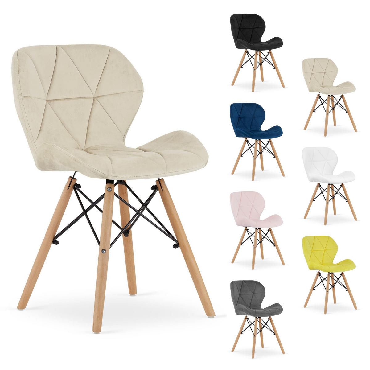 STUHL AMATRICE 1 Stück, Beige, mit Samtstoff gepolstert - Beige, Holz/Textil (48/74/53cm) - Komodee