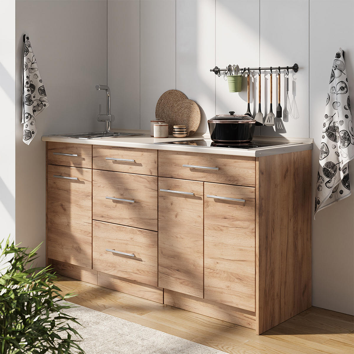 KUCHYNSKÝ BLOK Fame-Line, Dub Goldkraft, 150 cm, AP Marble - dub medový, kompozitné drevo (150/82/60cm) - Vicco