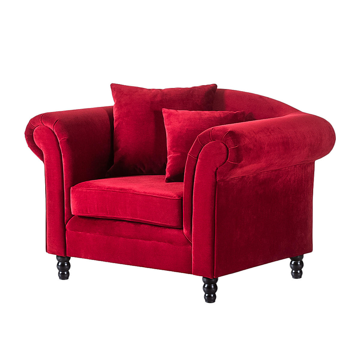 POLSTERGARNITUR (3-2-1) - Samt - Rot - Rot, Holz/Textil (1/1/1cm) - home24
