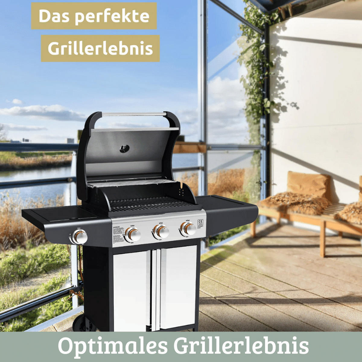 GASGRILL 3+1 Brenner mit Deckel DELO mit Seitenbrenner - Silberfarben, Metall (131/110/54cm) - DELUKE