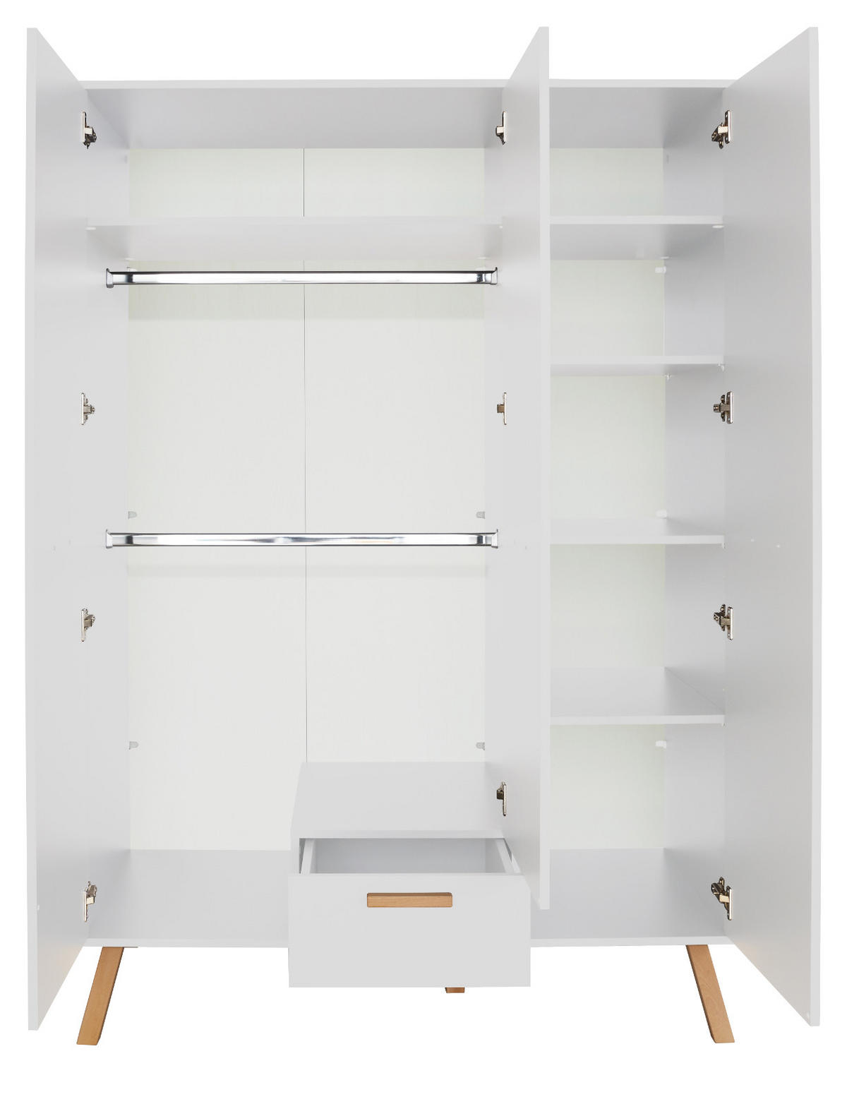 KLEIDERSCHRANK weiß matt mit Buche massiv, 3-türig 130 x 190 cm für Baby- und Kinderzimmer - Eichefarben/Buchefarben, Holz/Holzwerkstoff (60/190/130cm) - Top.Furn