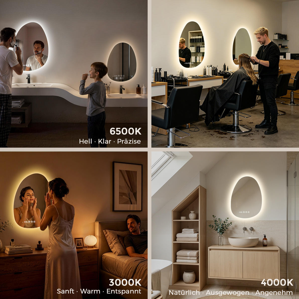 BADSPIEGEL MIT BELEUCHTUNG 85/50 cm asymmetrisch Bluetooth LED mit Antibeschlag - Transparent, Glas (85/50/3cm) - S'AFIELINA