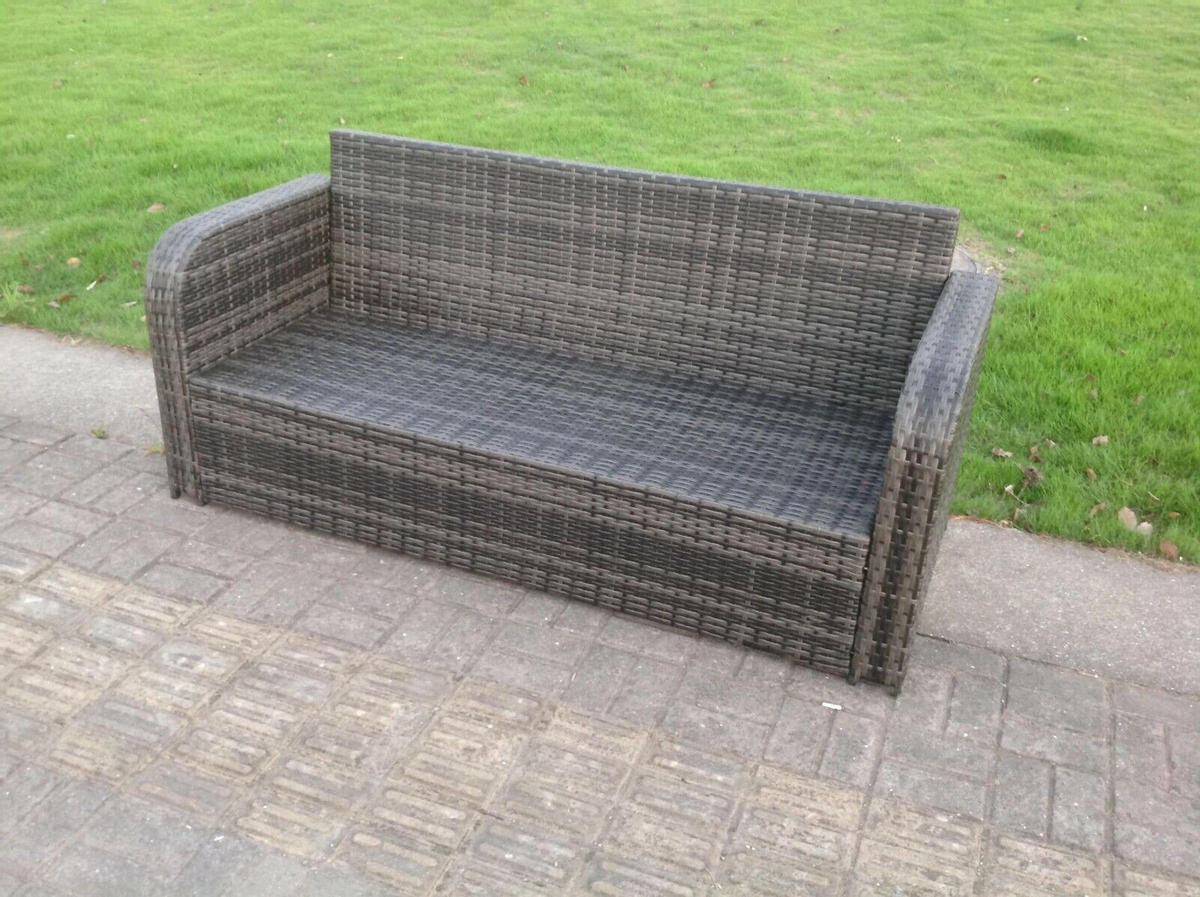 GARTENMÖBEL SET MIT LIEGESTUHL Polyrattan Outdoor 9-Sitzer - Dunkelgrau/Grau, Glas/Kunststoff - Fimous