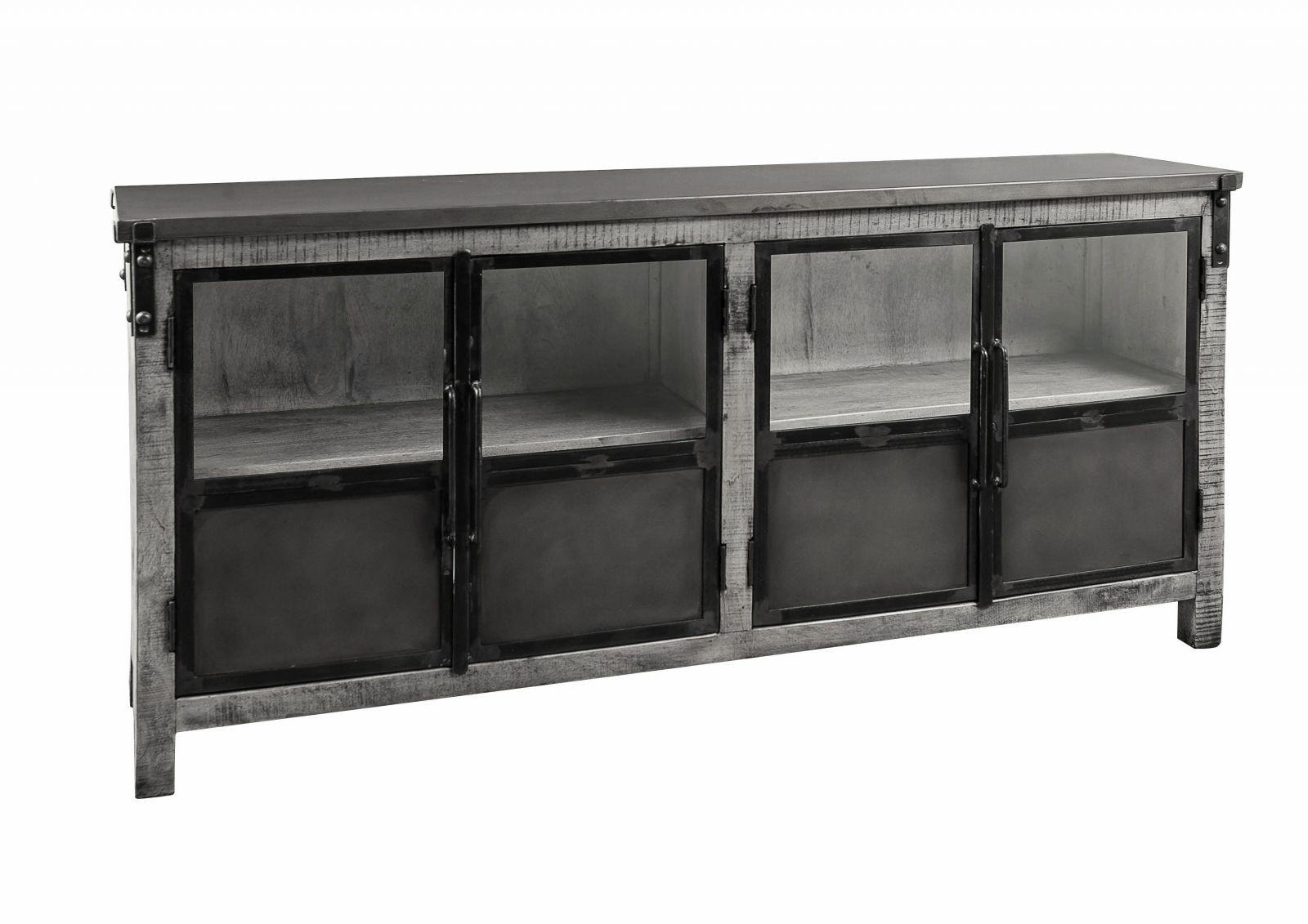 SIDEBOARD Mango 180x40x90 grau lackiert HEAVY INDUSTRY #150 - Grau, Holz (180/90/40cm) - Massivmoebel24