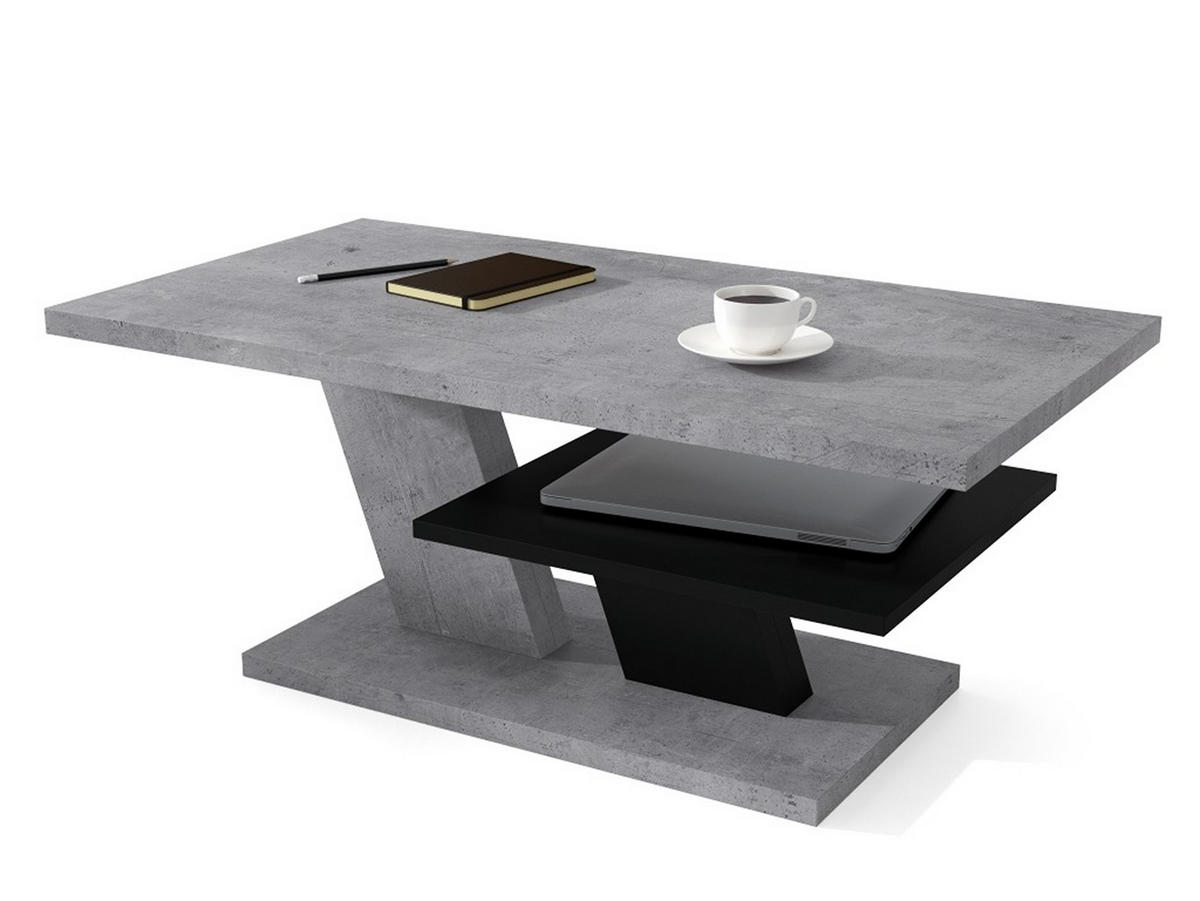 COUCHTISCH rechteckig Beton - Schwarz mit Ablage - Hellgrau/Schwarz, Holzwerkstoff (60/110/45cm) - designimpex