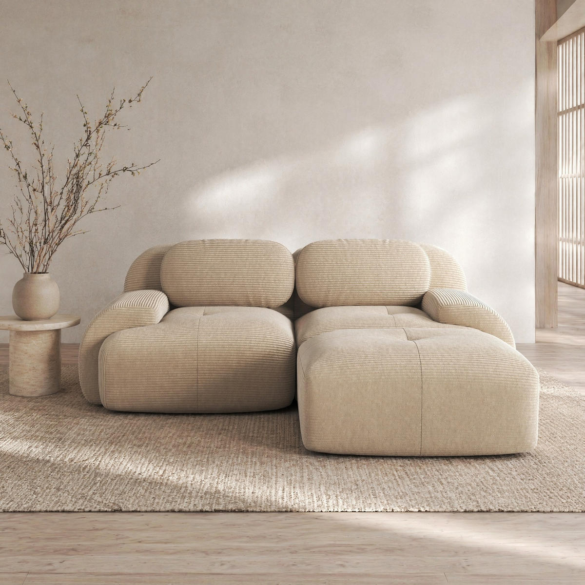ECKSOFA 208/178/70 cm in Beige aus Cord, modular und ohne Montage - Beige, Textil (178/208cm) - Flora Grace