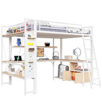 HOCHBETT 140/200 cm in Weiß mit Schreibtisch, Stauraum und LED-Beleuchtung - Weiß, Metall (140/200cm) - Flora Grace