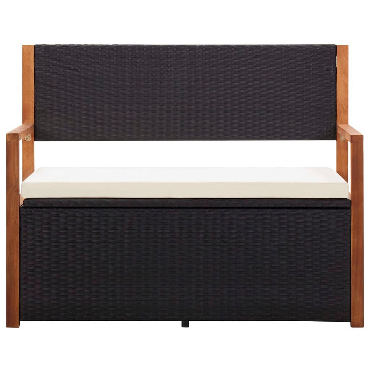 BANK mit Stauraum 115 cm Poly Rattan Massivholz - Schwarz, Holz (115/85/50cm) - furnicato