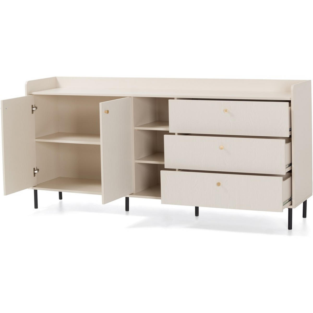 KOMMODE Gloria mit 3 Schubalden und 2 Türen - Beige/Schwarz, Holzwerkstoff/Metall (193/91/42cm) - Beautysofa