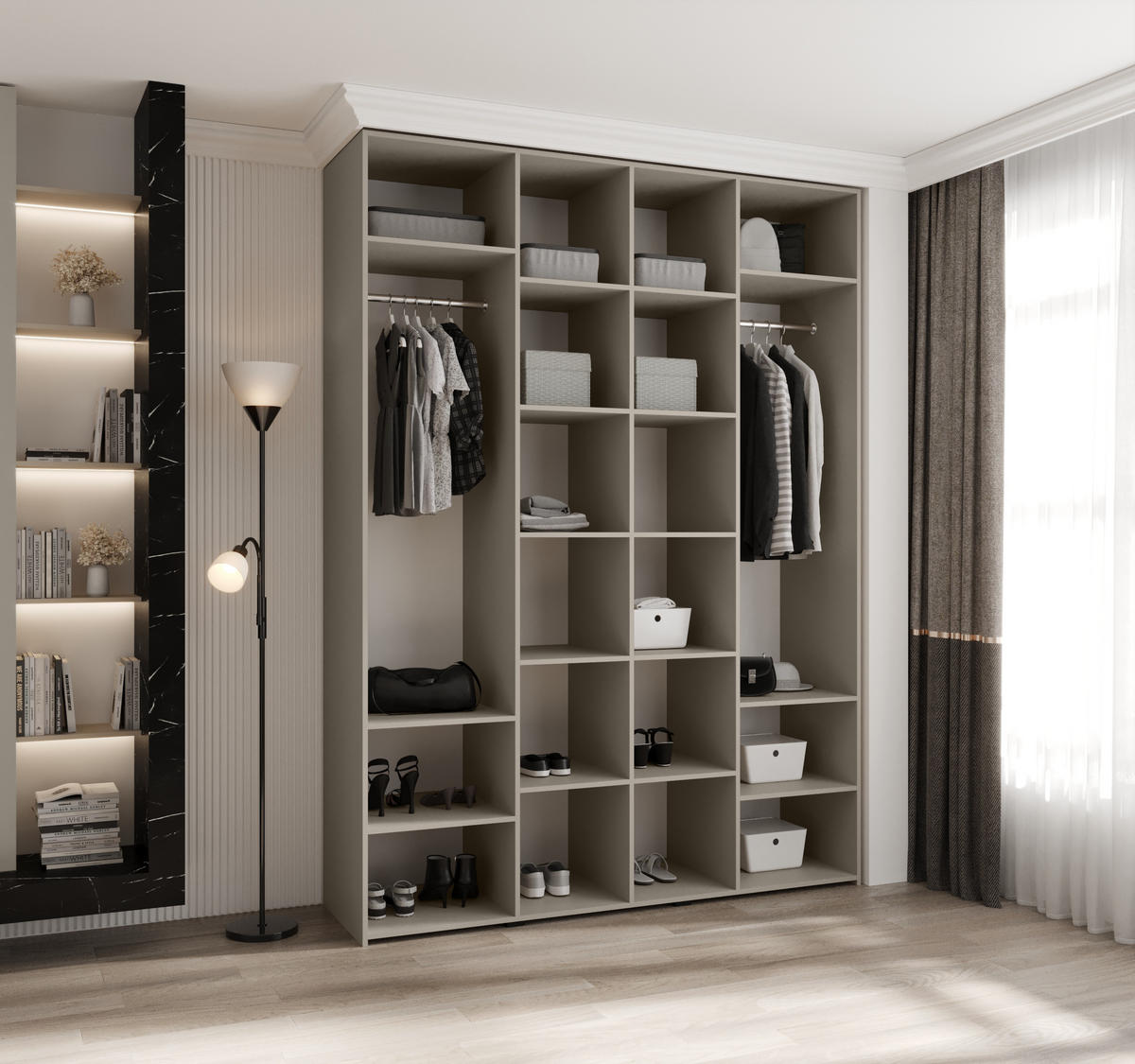 DREHTÜRENSCHRANK 245,5/180/50 4-türig - Kaschmir/Schwarz, Holz/Metall (180/245.5/50cm) - Abiks Möbel