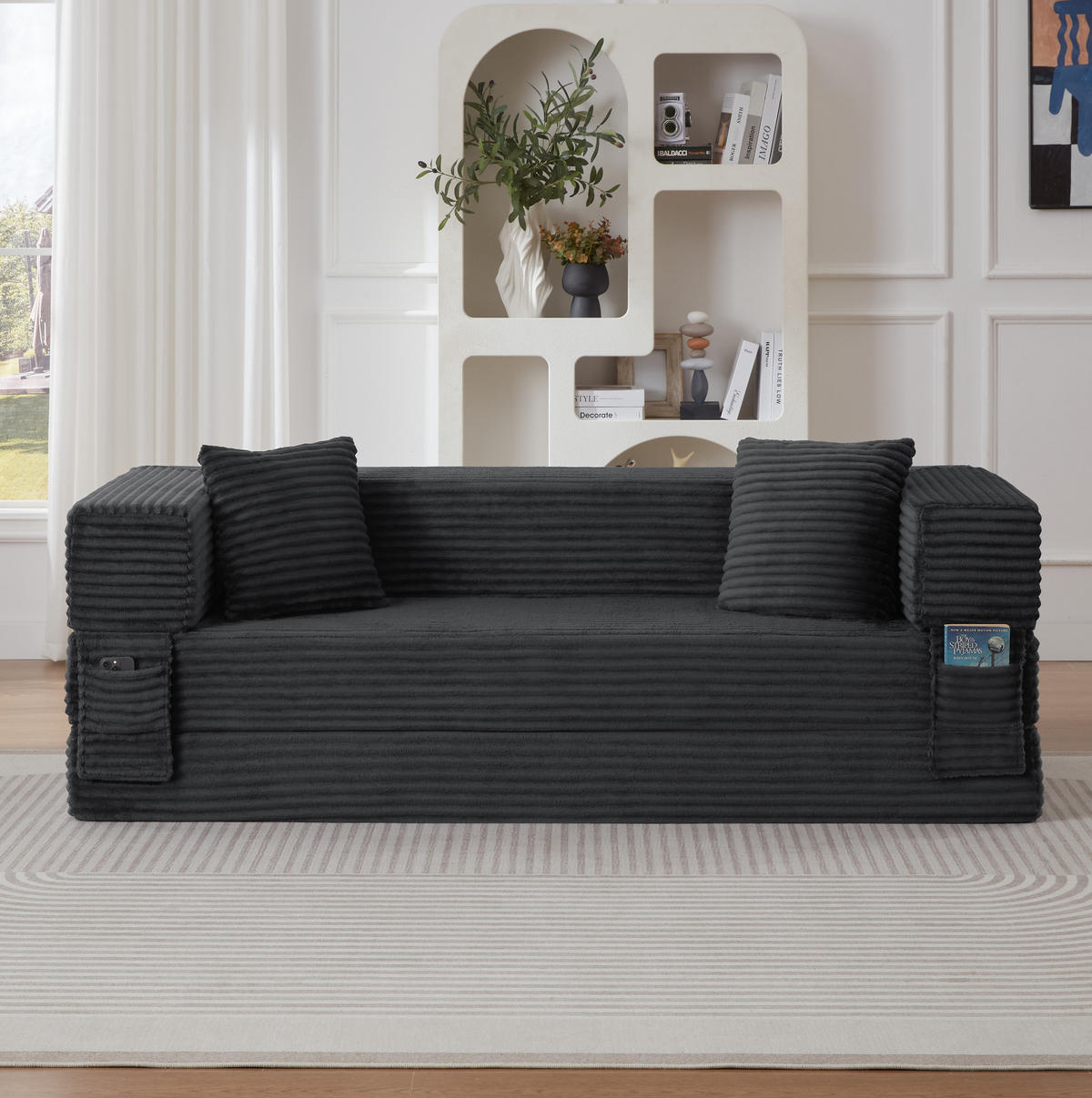 SOFA mit Schlaffunktion Cord Dunkelgrau - Dunkelgrau, Kunststoff (76/60/200cm) - Meubliv