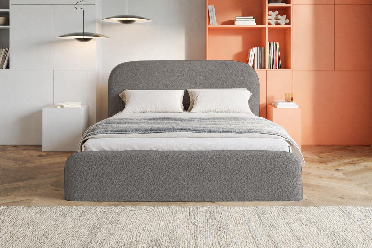 DOPPELBETT 180x200 Wendra Slim mit Lattenrost, Bettkasten, Boucle, Grau - Grau, Holz/Textil (180/200cm) - Emporius