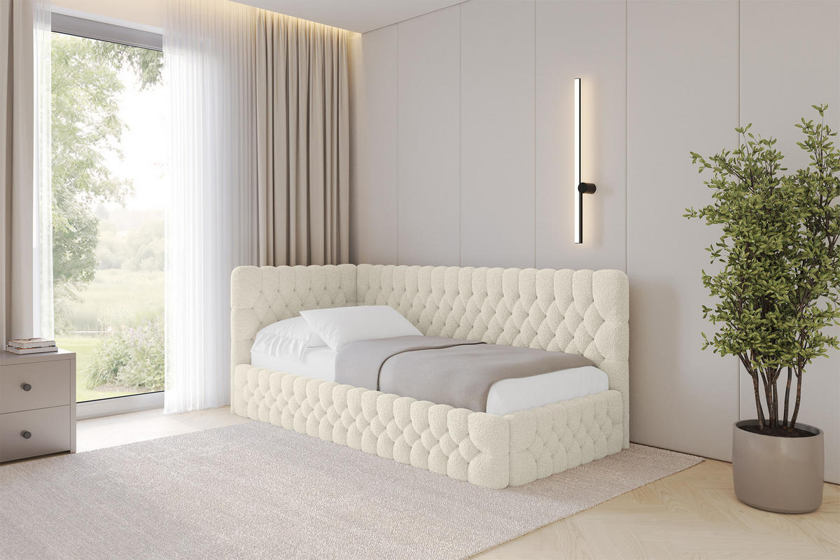 EINZELLBETT Jugendbett mit Bettkasten und Matratze H3/H4, Rechts - MULY 100x200 Beige - Perlmutt, Holzwerkstoff/Textil (100/200cm) - ALTDECOR