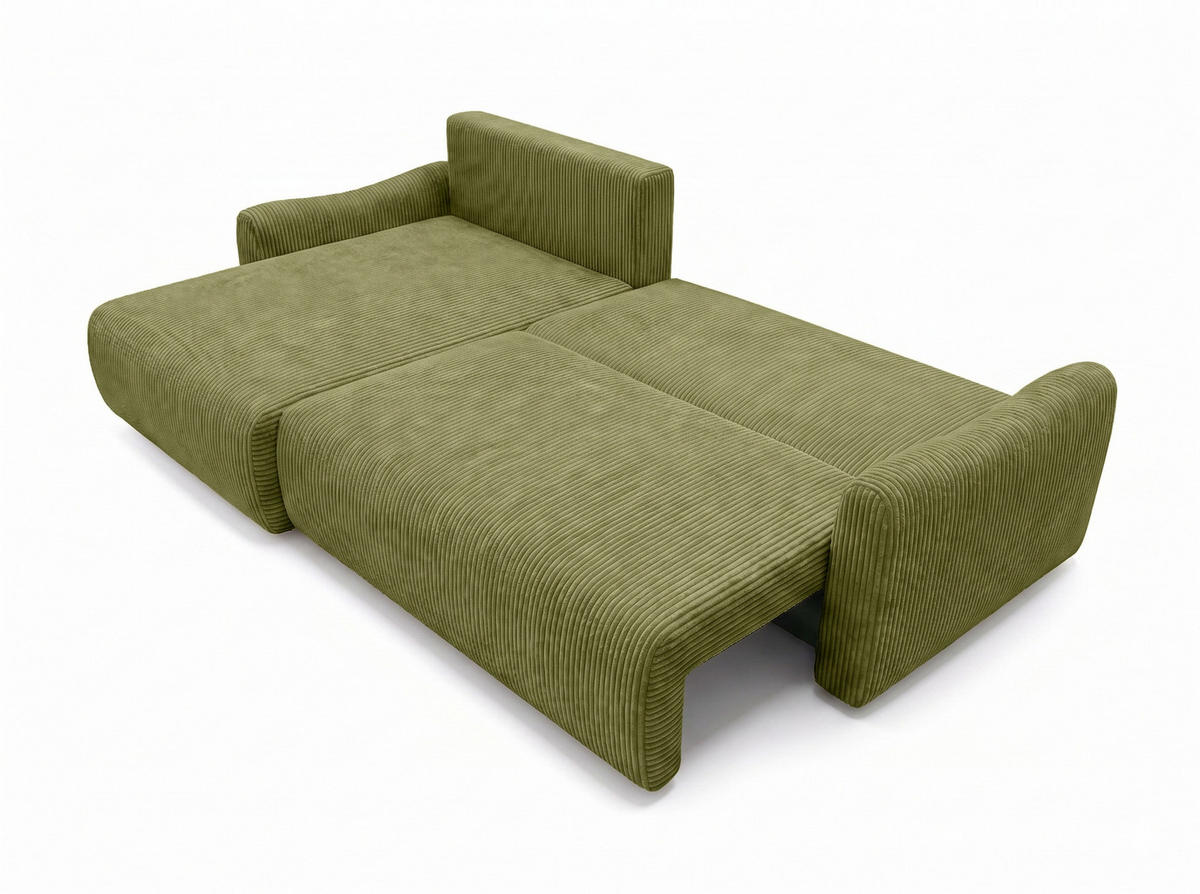 ECKSOFA Mit Schlaffunktion, Cordstoff Poso, Olive, Rechts, JAPANDI - Olivgrün, Holz (262/145cm) - Kaiser Möbel