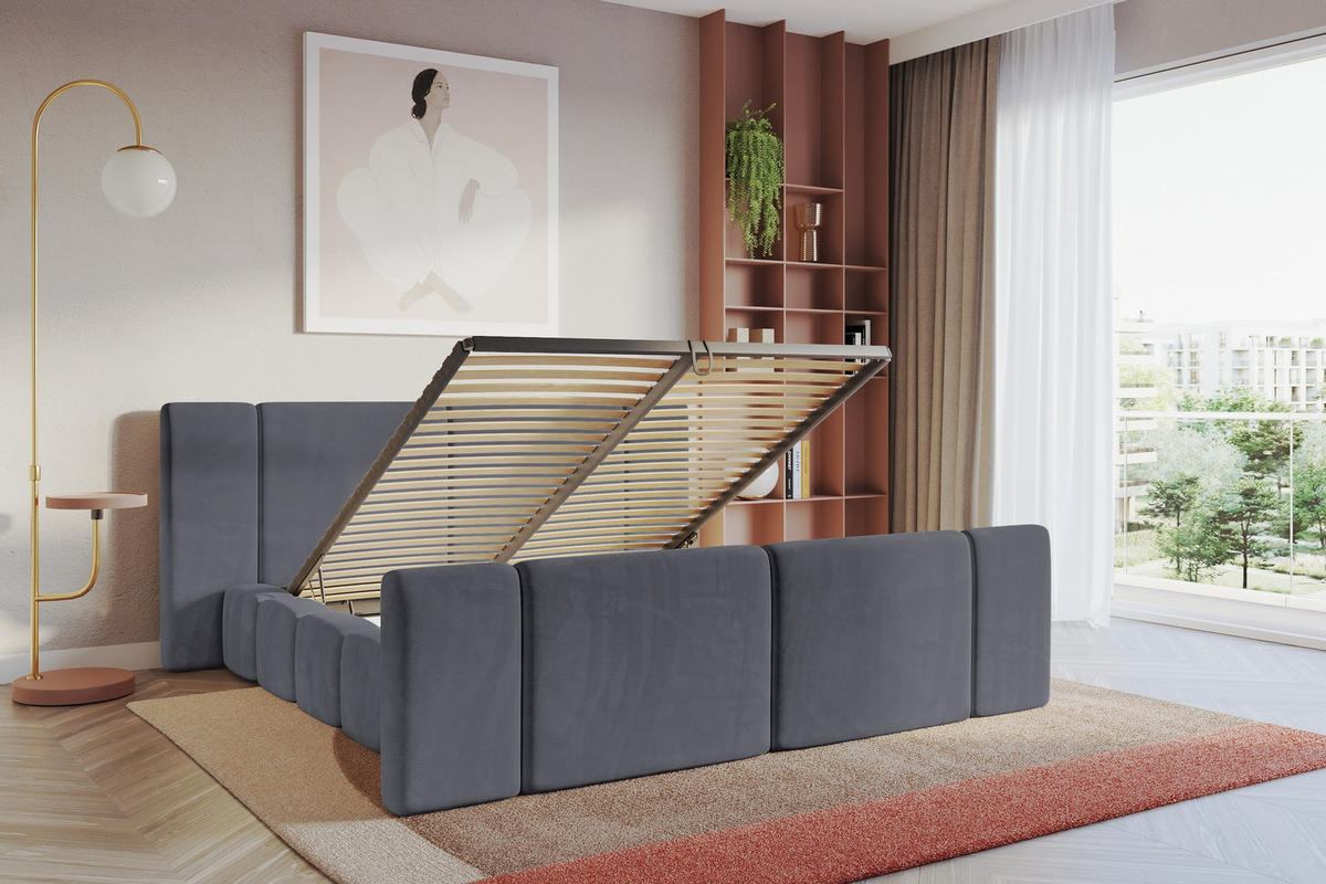 POLSTERBETT mit Bettkasten, Fußteil und Lattenrost, Boxbett ohne Matratze - NILO-Z 180x200 Dunkelgrau - Dunkelgrau, Holzwerkstoff/Textil (180/200cm) - ALTDECOR
