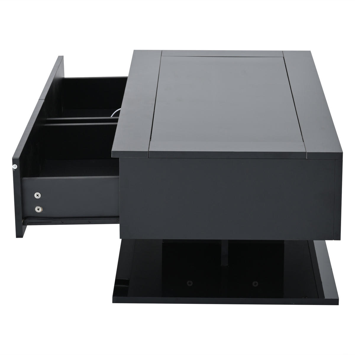 COUCHTISCH LED Schwarz Hochglanz 1 Schublade Glas 100x50x35cm - Schwarz, Holzwerkstoff (100/50/35cm) - FLIEKS