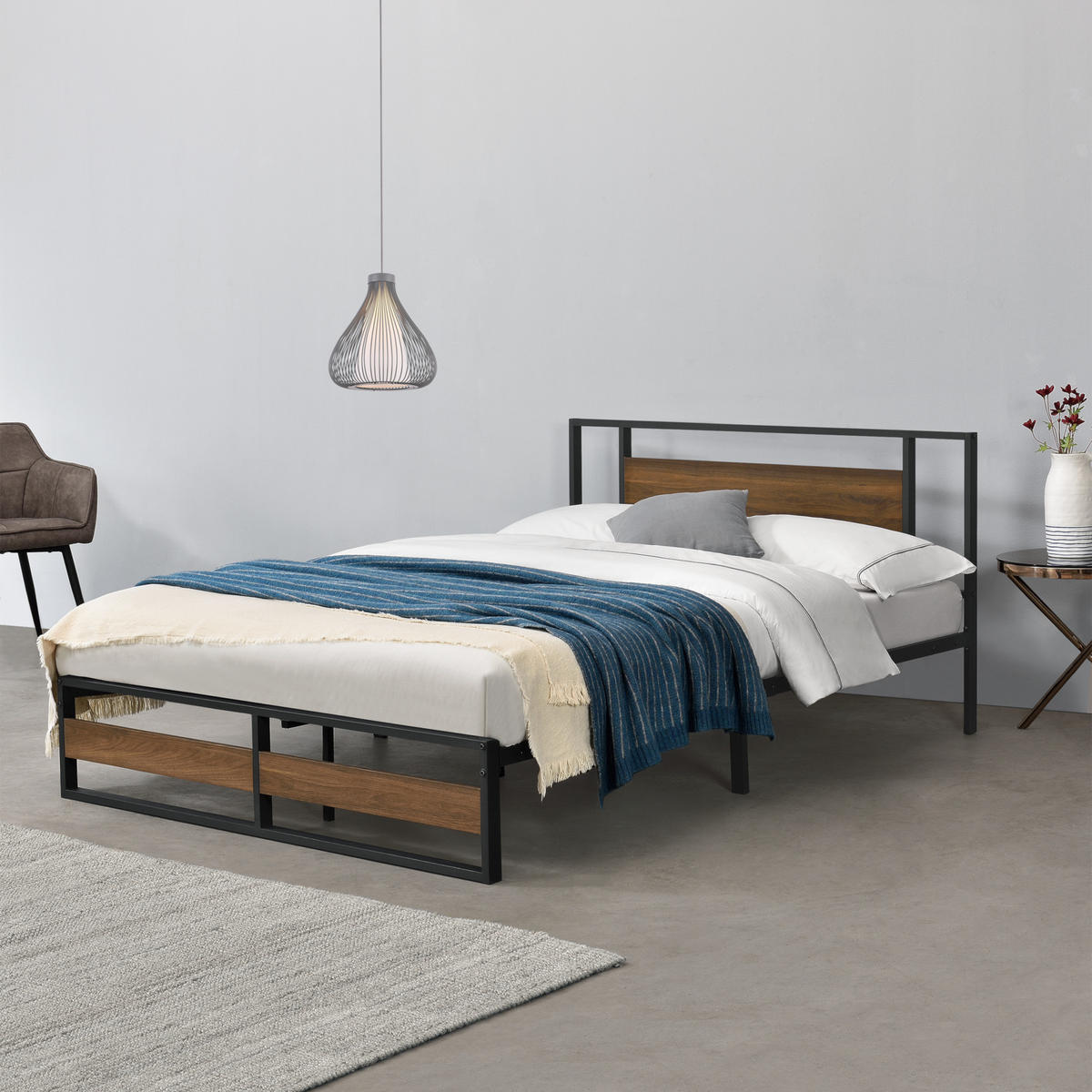 METALLBETT Villach - Schwarz, Metall (140/200cm) - [en.casa]