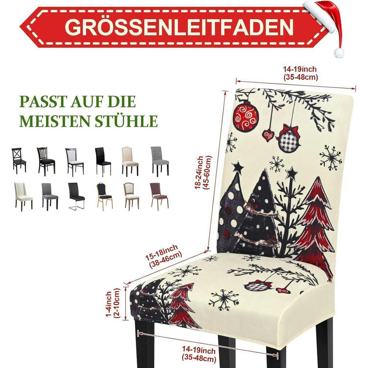 STUHLHUSSEN 6er Set Weihnachts-Design Weiß - Multicolor, Textil (40/42cm)