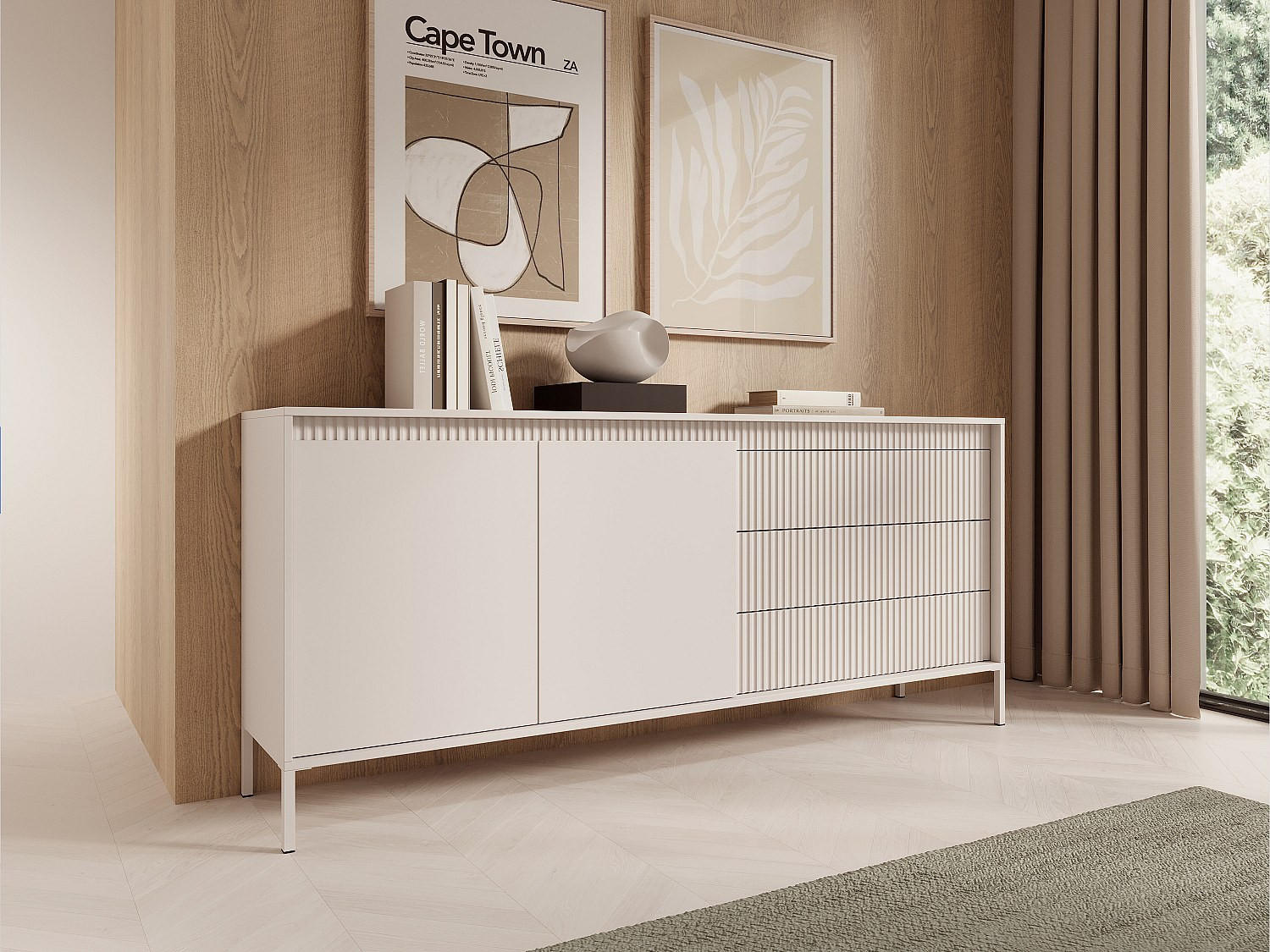 Thumbnail - Vente-Unique Sideboard, Beige, Holz, Uni, 3 Schubladen, 187.1x81.4x39.5 cm, Wohnzimmer, Kommoden & Sideboards, Sideboard...