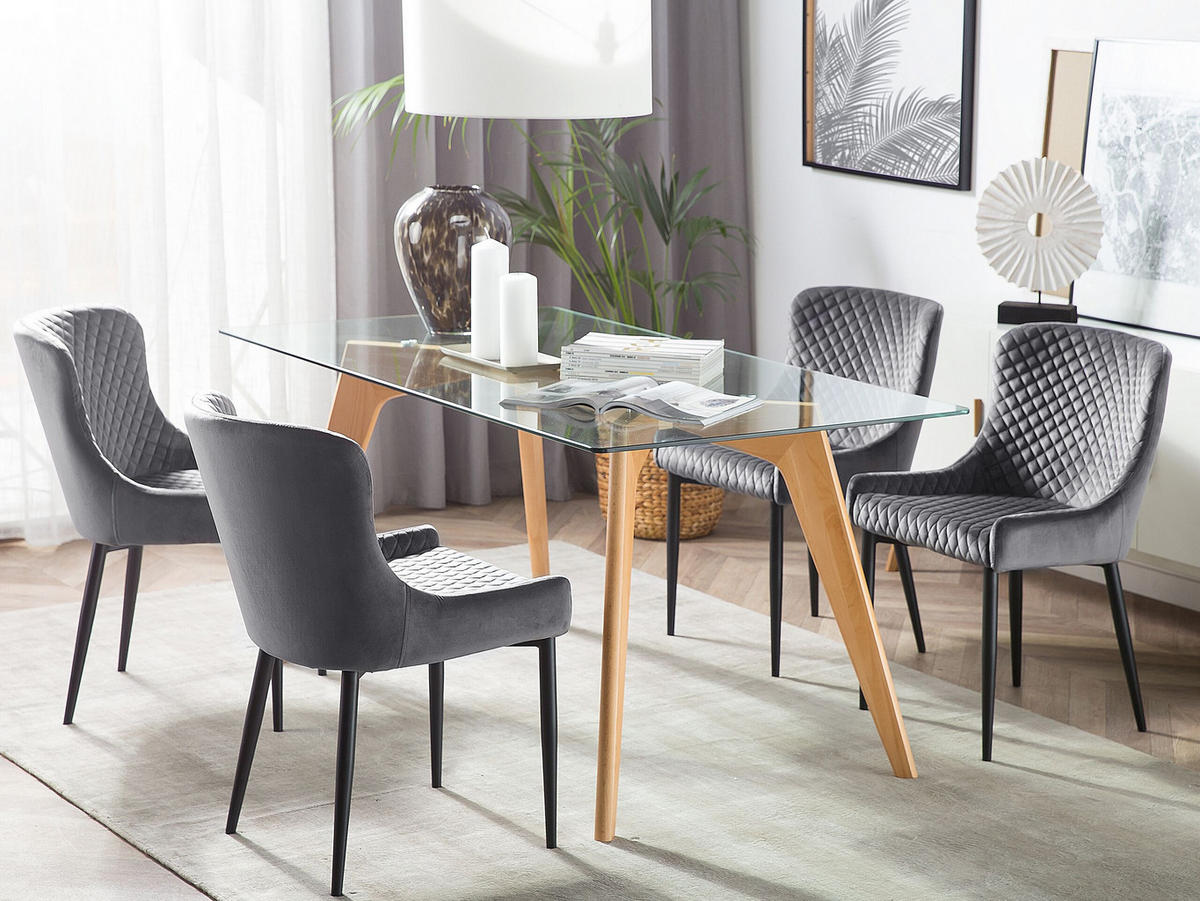 STUHL 2er-Set Samtstoff Grau Solano - Grau, Textil/Metall (51/82/52cm) - Beliani