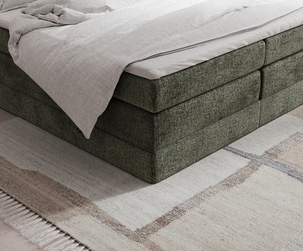 BOXSPRINGBETT Juniper Olivenfarbe 200/200 cm - Schwarz/Olivgrün, Holz/Holzwerkstoff (200/200cm) - Maison de Reve