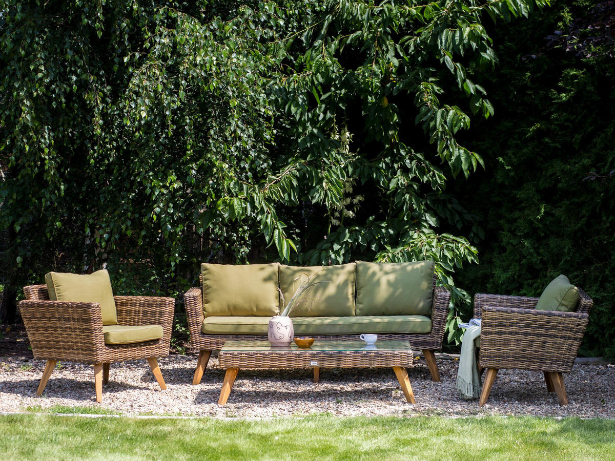 LOUNGE-SET 5-sitzer PE Rattan Olivgrün Vittoria - Beige/Dunkelbraun, Kunststoff - Beliani