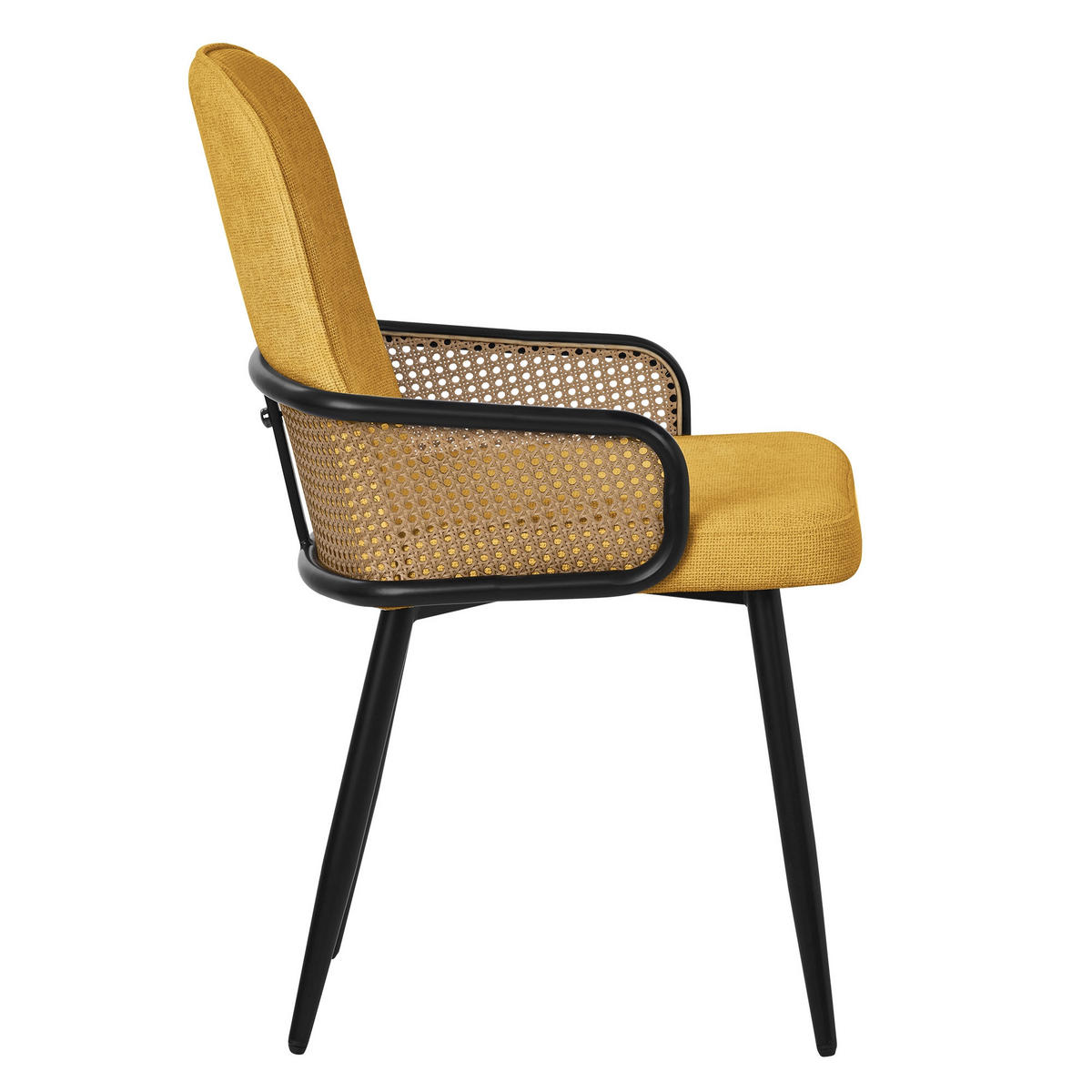 ESSZIMMERSTÜHLE 6er Set Senf mit Stoffbezug Rattan Optik - Gelb/Schwarz, Naturmaterialien/Textil (51/91/61cm) - ML-DESIGN