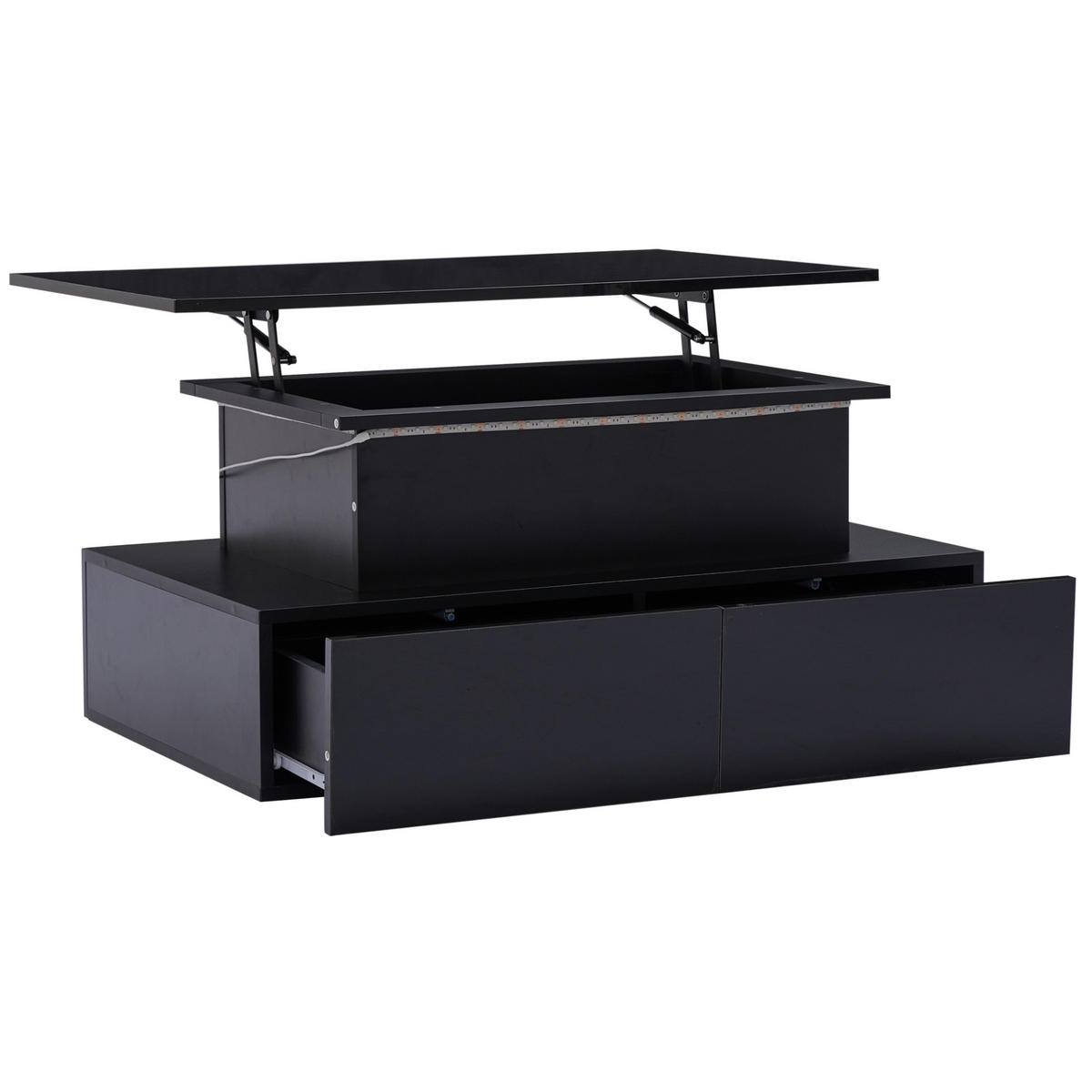 COUCHTISCH 90/55/41 cm schwarz aus Holzwerkstoff mit LED-Beleuchtung und Stauraum - Schwarz, Holzwerkstoff (90/55/41cm) - OKMYHOME
