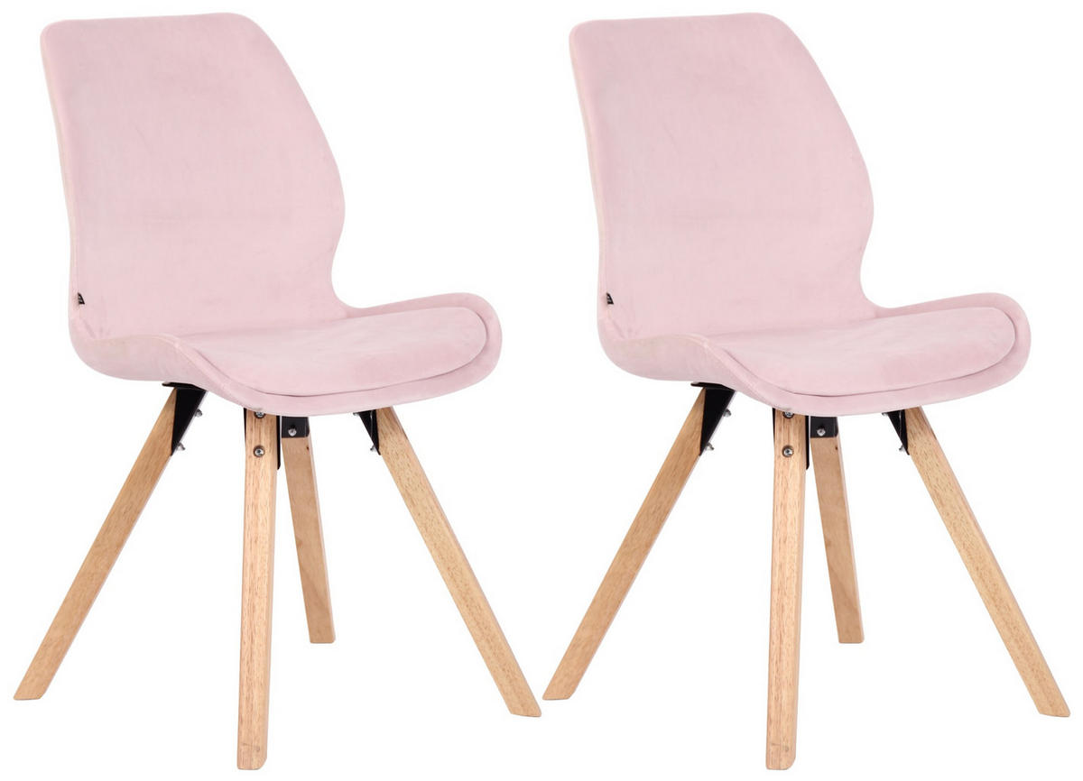 STUHL 2er Set Samt pink - Pink/Eukalyptusholzfarben, Holz/Textil (49/87.5/58cm) - CLP