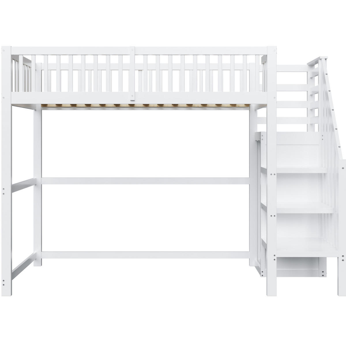 HOCHBETT aus Holz 90x200 cm in Weiß mit Treppe & Kleiderschrank - Weiß, Holz (90/200cm) - Modfu